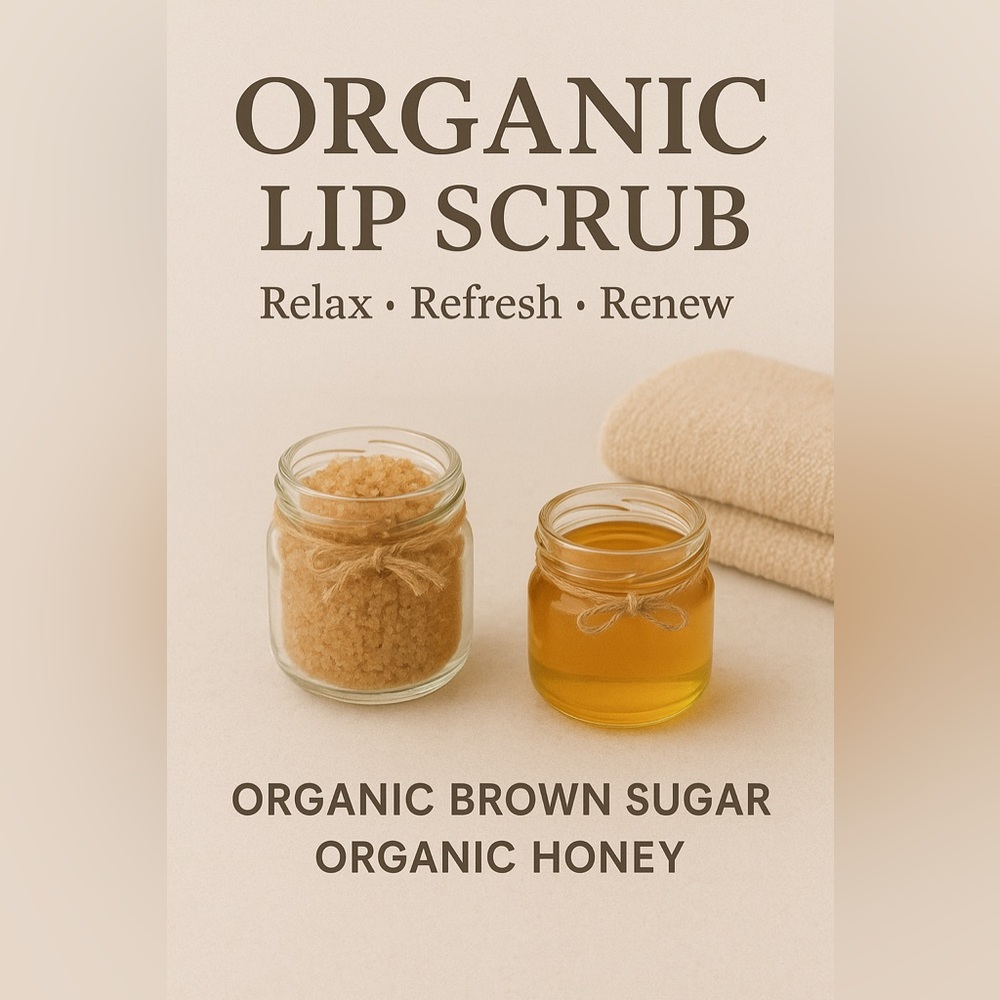 Hand Crafted Organic Brown Sugar & Honey Lip Scrub - Cream, Brown, Gold